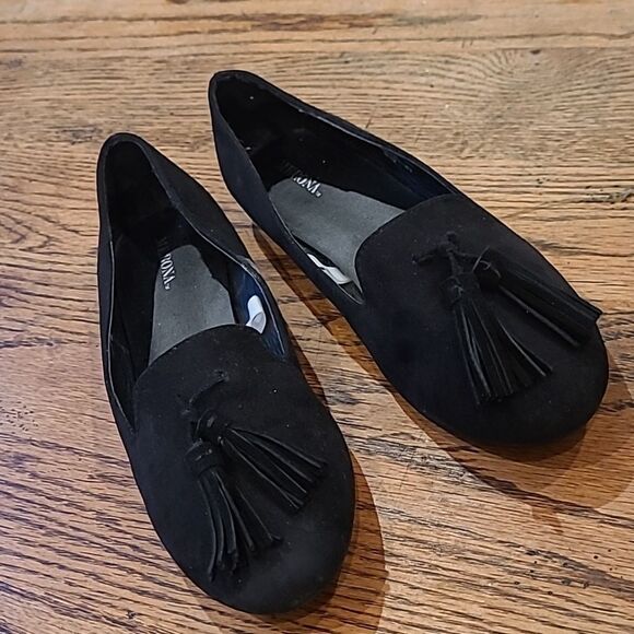Merona sz 8 faux suade black tassled flats - Picture 2 of 8